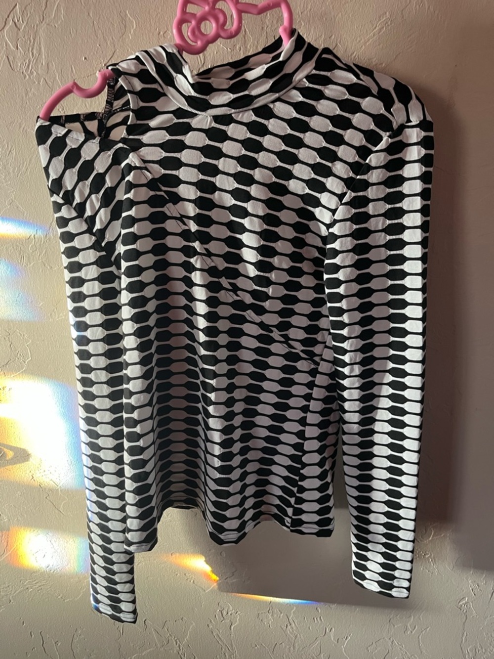 ONLY Black and White Wave-Stripe Top with Pink Accents